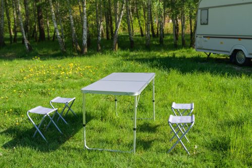 Neo Tools Kempingasztal 4 székkel, összecsukható, tokban