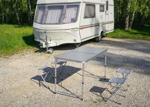 Neo Tools Kempingasztal 4 székkel, összecsukható, tokban