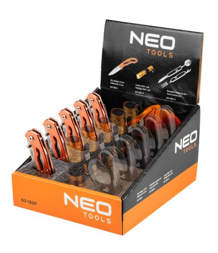 Neo Tools Összecsukható kés, 3CR13 penge, 6.5cm pengehossz, 16cm nyitott hossz, rendelési egység: 5db