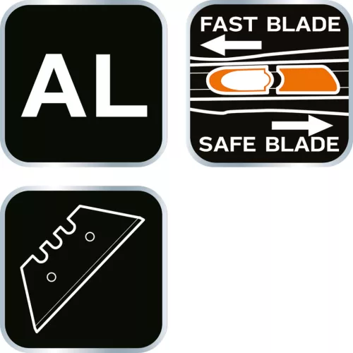 Neo Tools Trapézpengés kés, biztonsági, rugós pengevisszahúzóval, alu házas