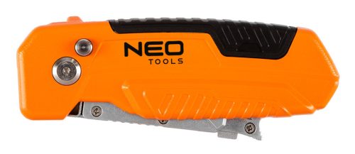 Neo Tools Trapézpengés kés, 90 fokban elfordítható fejjel, vágó és kaparó funkció, összecsukható, aluházas, 2db tartalék pengével