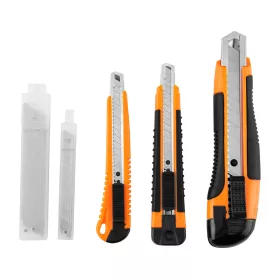   Neo Tools Törhető pengés kés készlet, 2db 9mm-es és 1db 18mm-es kés, 10db 18mm-es és 10db 9mm-es pótpenge