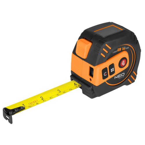Neo Tools Lézeres távolságmérő beépített mérőszalaggal, hatótáv 40m, mérőszalag 19mmx5m, Li-Ion akkumulátor