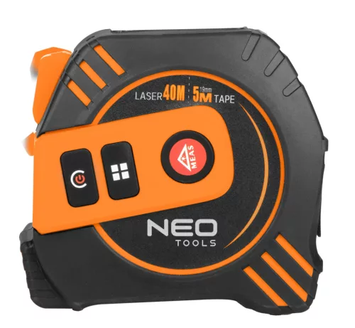Neo Tools Lézeres távolságmérő beépített mérőszalaggal, hatótáv 40m, mérőszalag 19mmx5m, Li-Ion akkumulátor