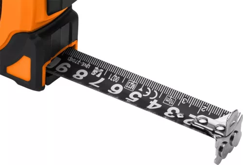 Neo Tools Mérőszalag, 3m/16mm, erősített rugós, acél, fekete szalag fehér nagyított skálával, mágneses, autostop+rögzítő