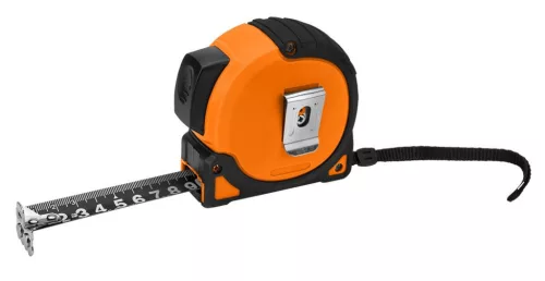 Neo Tools Mérőszalag, 10m/25mm, erősített rugós, acél, fekete szalag fehér nagyított skálával, mágneses, autostop+rögzítő