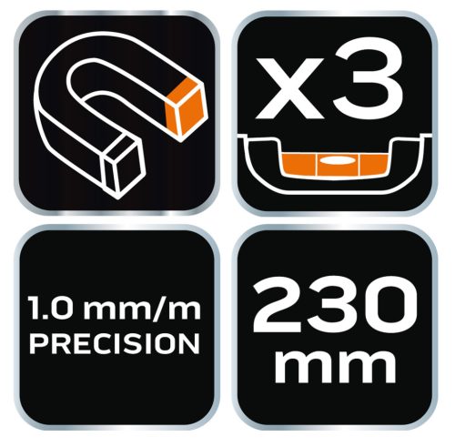 Neo Tools Torpedó vízmérték 230mm, mágneses