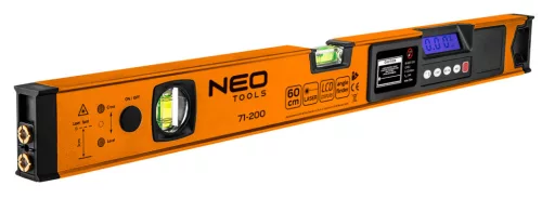 Neo Tools Digitális vízmérték, szögmérővel és lézer irányzékkal, 2 libellás, 60cm