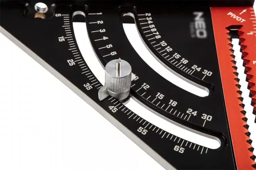 Neo Tools Talpas derékszög, alumínium, kiegészítő vonalzóval, 45 fokos szárral, mérőskálával, 185mm