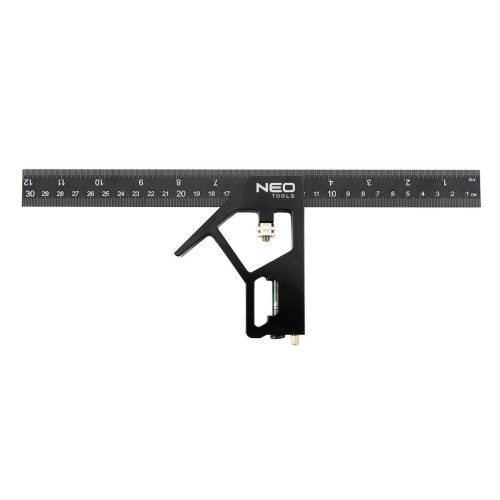 Neo Tools Profi szögmérő, derékszög és vonalzó, festett-alu 30cm