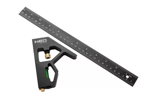 Neo Tools Profi szögmérő, derékszög és vonalzó, festett-alu 30cm
