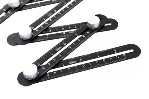 Neo Tools Szögmásoló, furatátjelölő és vonalzó, 6 oldalas, alumínium, ABS