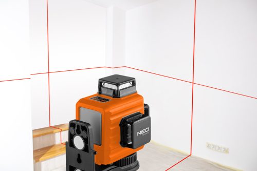 Neo Tools Lézeres szintező, 3D önbeálló keresztvonallézer, 3x360 fokos, 15m, mágneses tartó, céltábla, koffer, piros