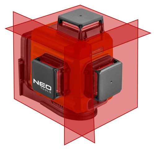 Neo Tools Lézeres szintező, 3D önbeálló keresztvonallézer, 3x360 fokos, 15m, mágneses tartó, céltábla, koffer, piros