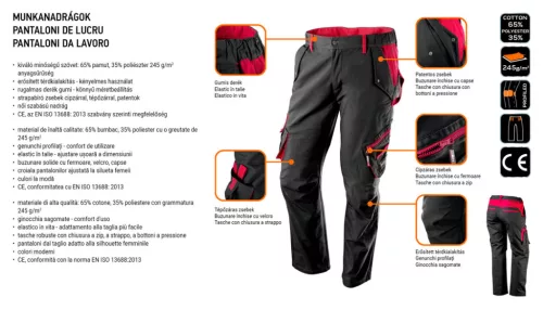 Neo Tools Női munkásnadrág, 65% pamut, 35% poliészter, 245 g/m2, S