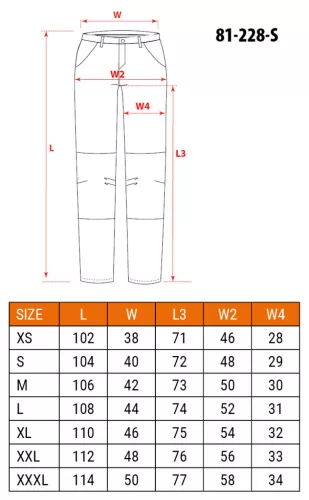Neo Tools Farmer munkásnadrág, Denim, 98% pamut, térdvédő betét zsebbel, gombos oldalzsebekkel, 255 g/m2, S