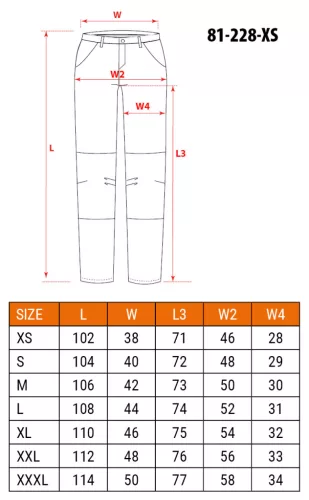 Neo Tools Farmer munkásnadrág, Denim, 98% pamut, térdvédő betét zsebbel, gombos oldalzsebekkel, 255 g/m2, XS