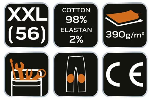 Neo Tools Farmer munkásnadrág, Denim, 98% pamut, térdvédő betét zsebbel, gombos oldalzsebekkel, 255 g/m2, XXL