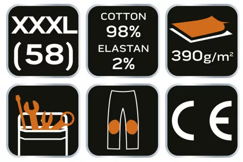 Neo Tools Farmer munkásnadrág, Denim, 98% pamut, térdvédő betét zsebbel, gombos oldalzsebekkel, 255 g/m2, XXXL