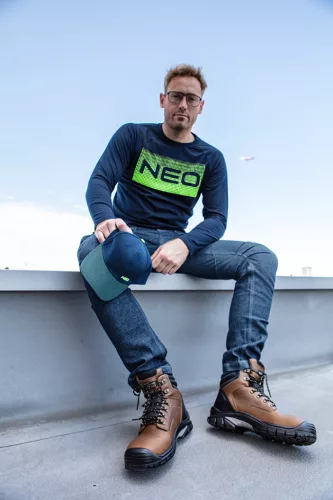 Neo Tools Farmer munkásnadrág, Denim, cipzáros oldalzsebekkel, 98% pamut, 410 g/m2, L