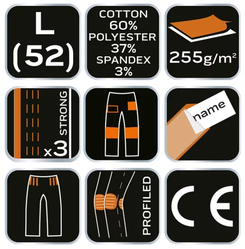 Neo Tools Terepmintás munkásnadrág, CAMO Urban, 60% pamut, 37% poliészter, 3% elasztán, L