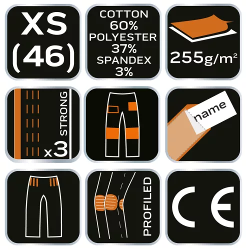 Neo Tools Terepmintás munkásnadrág, CAMO Urban, 60% pamut, 37% poliészter, 3% elasztán, XS