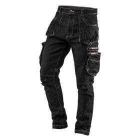   Neo Tools Farmer munkásnadrág, Denim, fekete, cipzáros oldalzsebekkel, 98% pamut, 410 g/m2, L