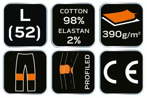 Neo Tools Farmer munkásnadrág, Denim, fekete, 98% pamut, térdvédő zseb, gombos oldalzsebek, 255 g/m2, L