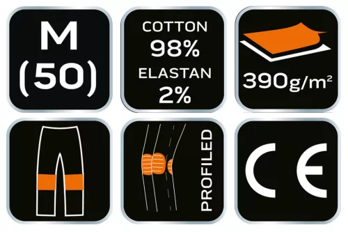 Neo Tools Farmer munkásnadrág, Denim, fekete, 98% pamut, térdvédő zseb, gombos oldalzsebek, 255 g/m2, M