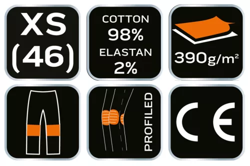 Neo Tools Farmer munkásnadrág, Denim, fekete, 98% pamut, térdvédő zseb, gombos oldalzsebek, 255 g/m2, XS