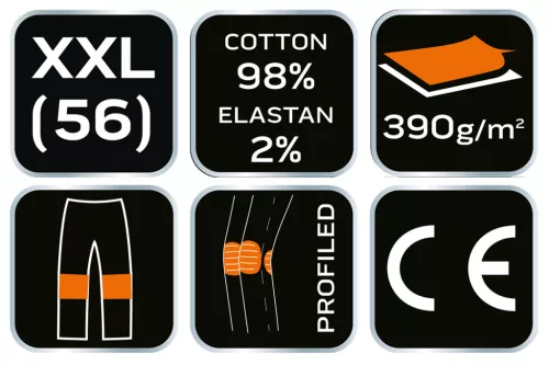 Neo Tools Farmer munkásnadrág, Denim, fekete, 98% pamut, térdvédő zseb, gombos oldalzsebek, 255 g/m2, XXL