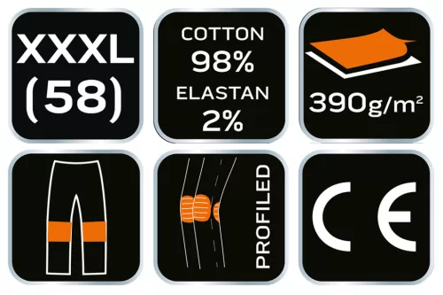 Neo Tools Farmer munkásnadrág, Denim, fekete, 98% pamut, térdvédő zseb, gombos oldalzsebek, 255 g/m2, XXXL