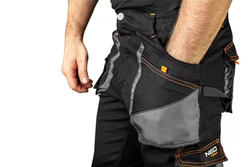 Neo Tools Karcsúsított(slim fit), munkásnadrág, HD, 60% pamut, 37% polyester, 3% elasztán, 285 g/m2, övvel, XXL