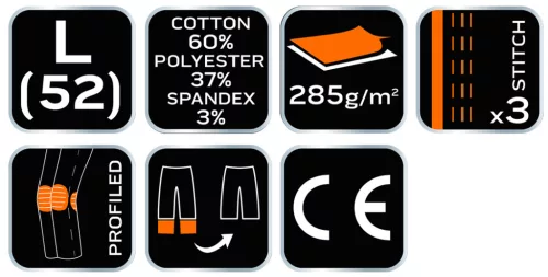 Neo Tools Karcsúsított(slim fit), munkásnadrág, HD, 60% pamut, 37% polyester, 285 g/m2, lecsatolható szerszámzsebek, L