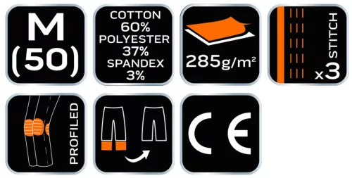 Neo Tools Karcsúsított(slim fit), munkásnadrág, HD, 60% pamut, 37% polyester, 285 g/m2, lecsatolható szerszámzsebek, M