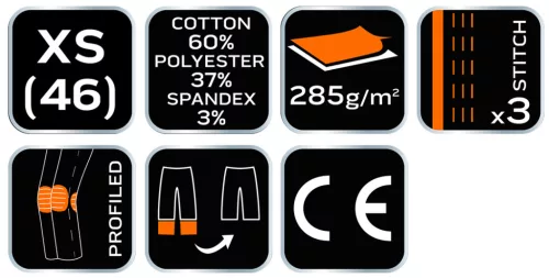 Neo Tools Karcsúsított(slim fit), munkásnadrág, HD, 60% pamut, 37% polyester, 285 g/m2, lecsatolható szerszámzsebek, XS