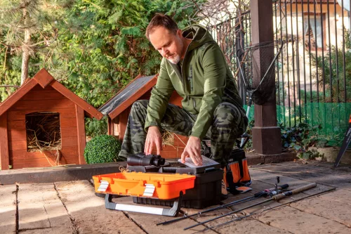 Neo Tools Kantáros, terepmintás munkásnadrág, CAMO, 60% pamut, 40% polyester, 255 g/m2, L