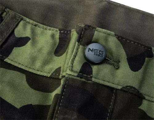Neo Tools Terepmintás munkás rövidnadrág, CAMO, 60% pamut, 40% polyester, 255 g/m2, XS