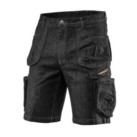   Neo Tools Farmer munkás rövidnadrág, Denim, fekete, cipzáros oldalzsebekkel, 98% pamut, 410g/m2, L