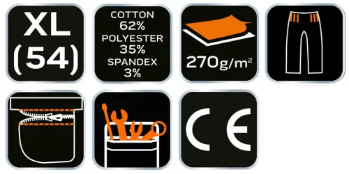 Neo Tools Munkás rövidnadrág, övvel, Premium, 62% pamut, 35% polyester, 3% elasztán, XL