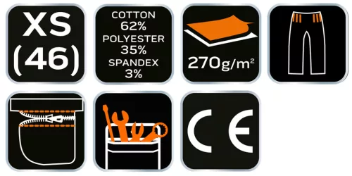 Neo Tools Munkás rövidnadrág, övvel, Premium, 62% pamut, 35% polyester, 3% elasztán, XS