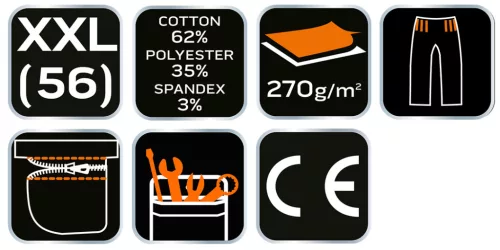 Neo Tools Munkás rövidnadrág, övvel, Premium, 62% pamut, 35% polyester, 3% elasztán, XXL