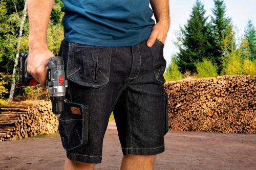 Neo Tools Farmer munkás rövidnadrág, Denim, cipzáros oldalzsebekkel, 98% pamut, 410g/m2, S