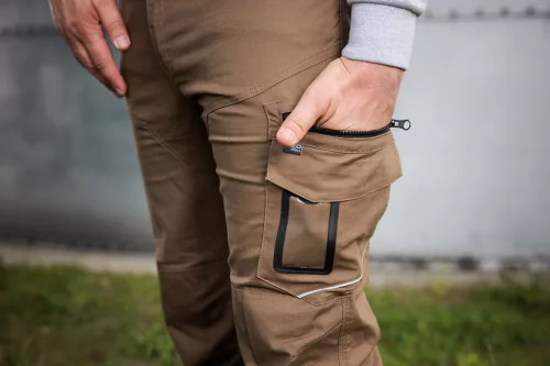 Neo Tools Munkásnadrág Mix&Match Canvas, 280g/m2, külső zsebek, fényvisszav. betétek, barna, XXL