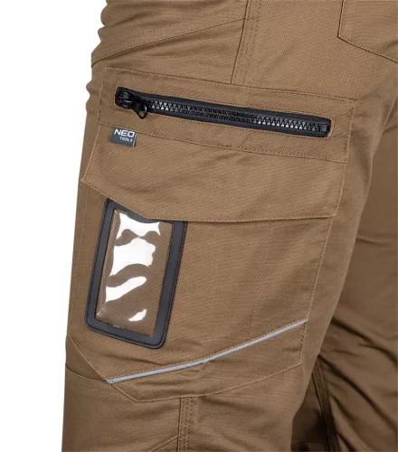 Neo Tools Munkásnadrág Mix&Match Canvas, 280g/m2, külső zsebek, fényvisszav. betétek, barna, XXXL