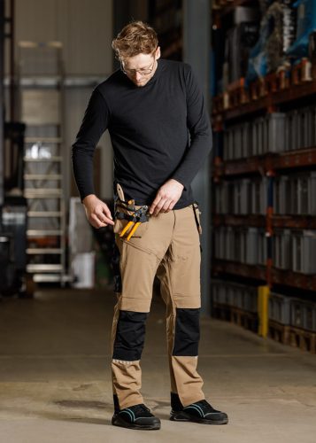 Neo Tools Munkásnadrág Mix&Match, 4 irányú sztreccs, 230g/m2, külső csavarzsebek, Cordura erősítés, bézs-fekete, XS