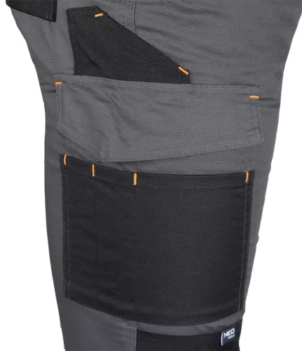 Neo Tools Munkásnadrág Mix&Match Canvas, 280g/m2, külső zsebek, Cordura részek, fényvisszav. betétek, szürke-fek., XL