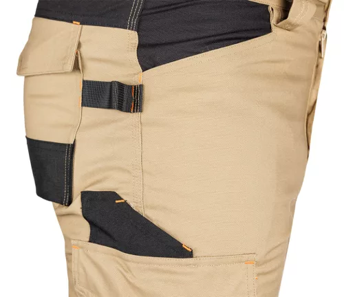 Neo Tools Munkásnadrág Mix&Match Canvas, 280g/m2, külső zsebek, Cordura részek, fényvisszav. betétek, bézs-fek., XXXL