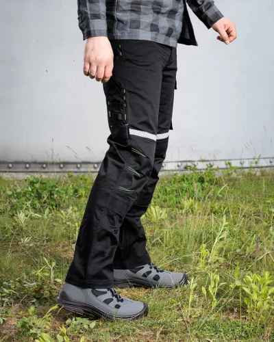 Neo Tools Munkásnadrág Mix&Match, 240g/m2, külső zsebek, profilozott térdbetét, fényvisszav. betétek, fek., XL