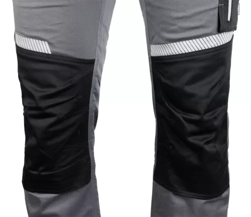 Neo Tools Munkásnadrág Mix&Match, 240g/m2, külső zsebek, profilozott térdbetét, fényvisszav. betétek, szürke-fek., L